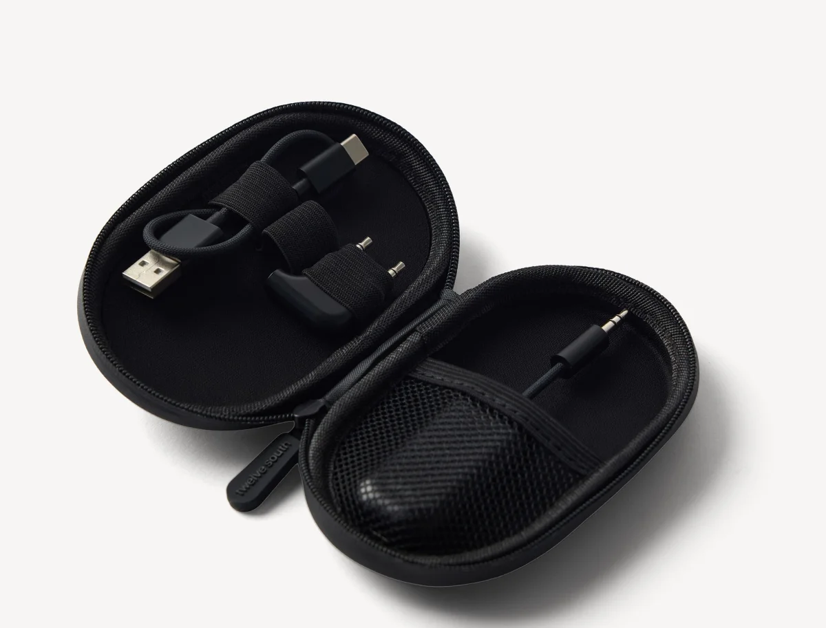 A black case with a couple of cables in it