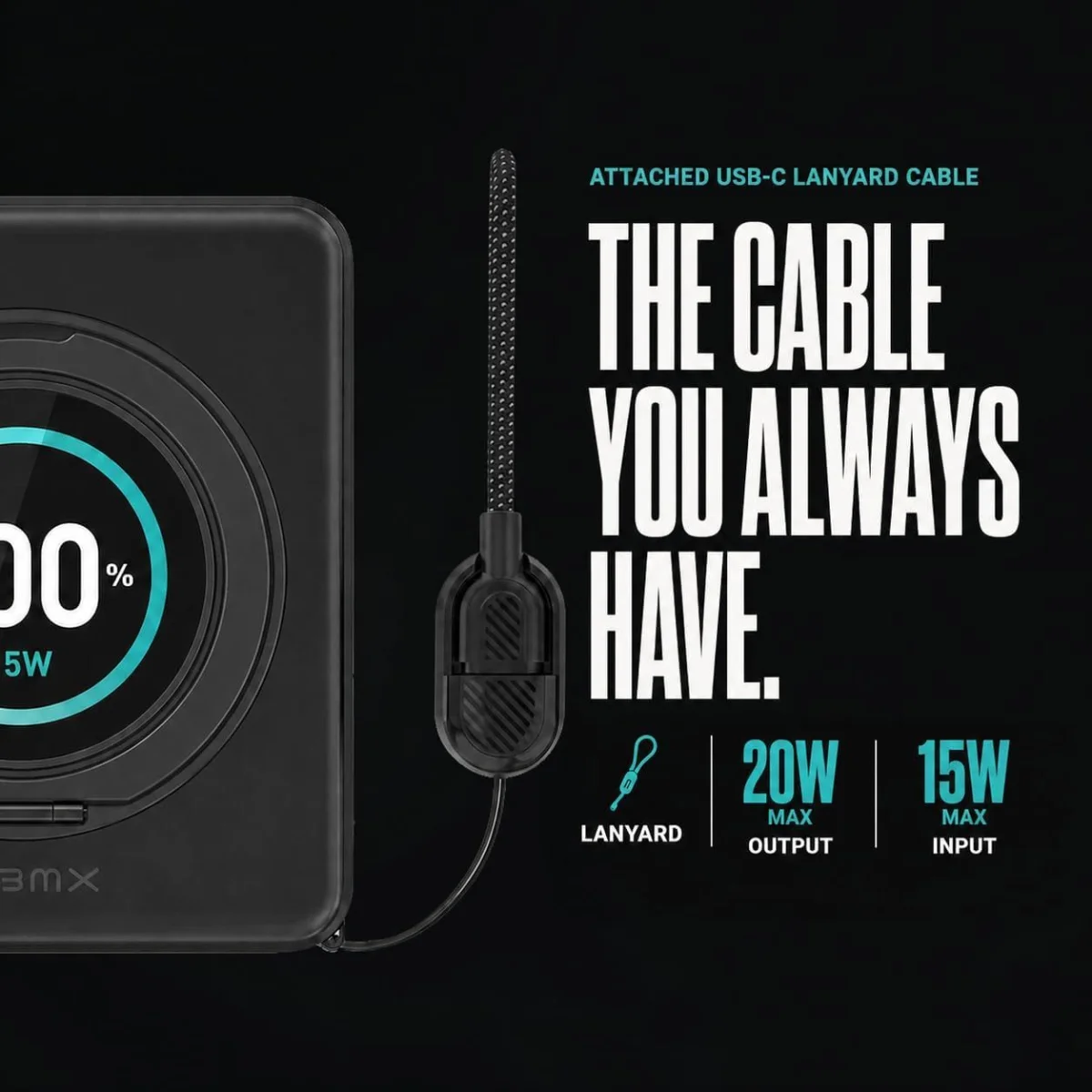A black rectangular device with a cord attached to it
