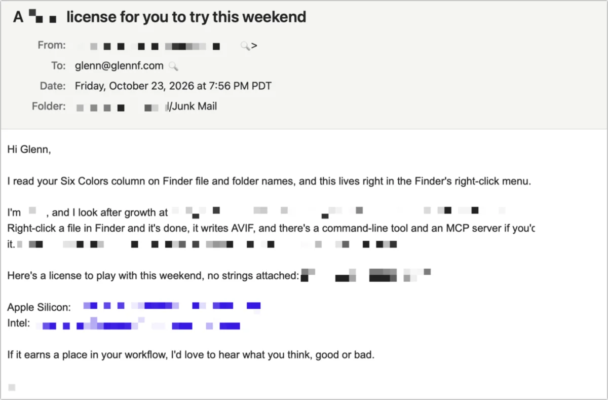 A screenshot of an email with the subject 