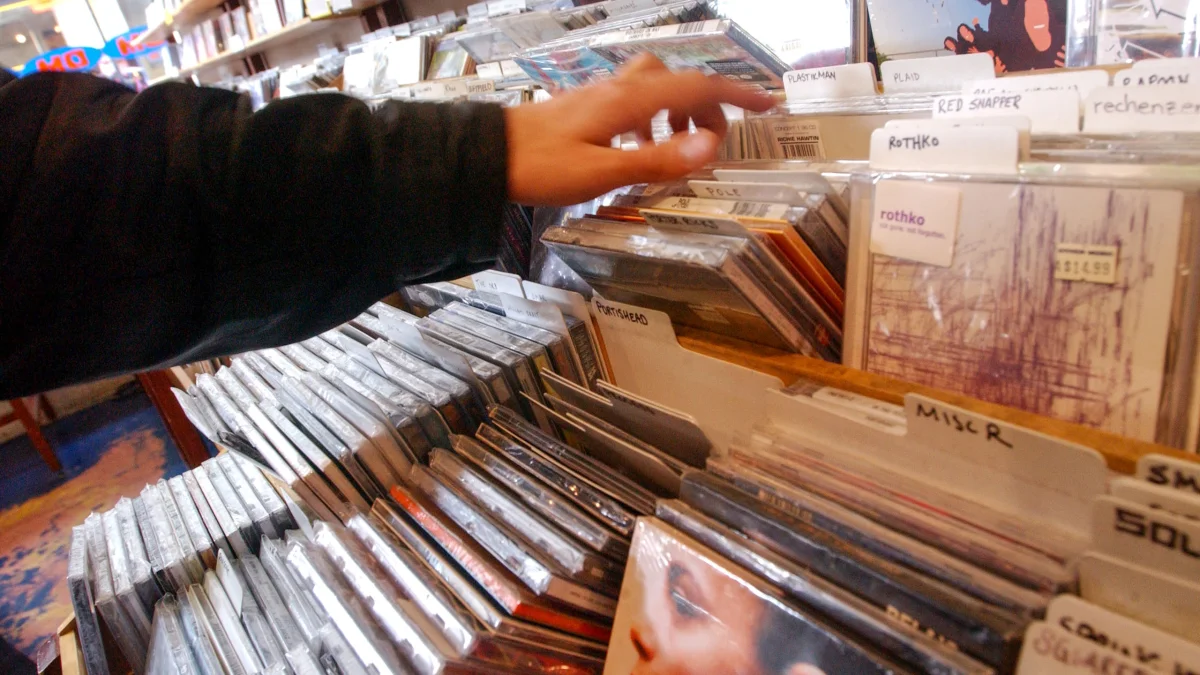 CDs in a music store in 2002