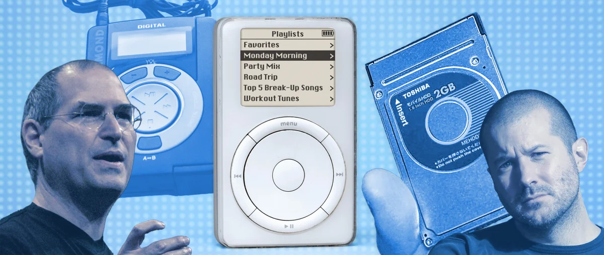 Steve Jobs, Jony Ive and the original iPod in 2001