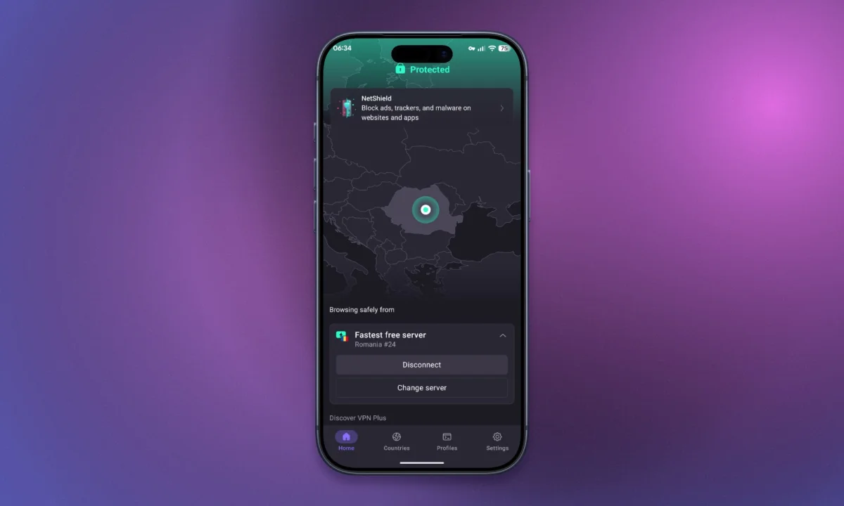 Proton VPN user interface