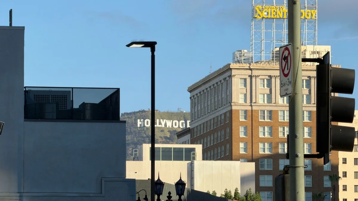 A photo of Hollywood from an Apple event